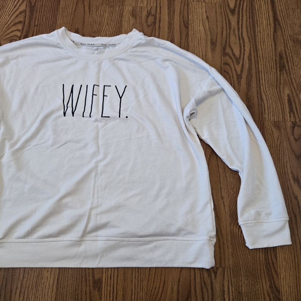 Rae Dunn Wifey Sweatshirt White Pullover Crew Neck Top Bride Classic Casual  XL - Picture 7 of 9